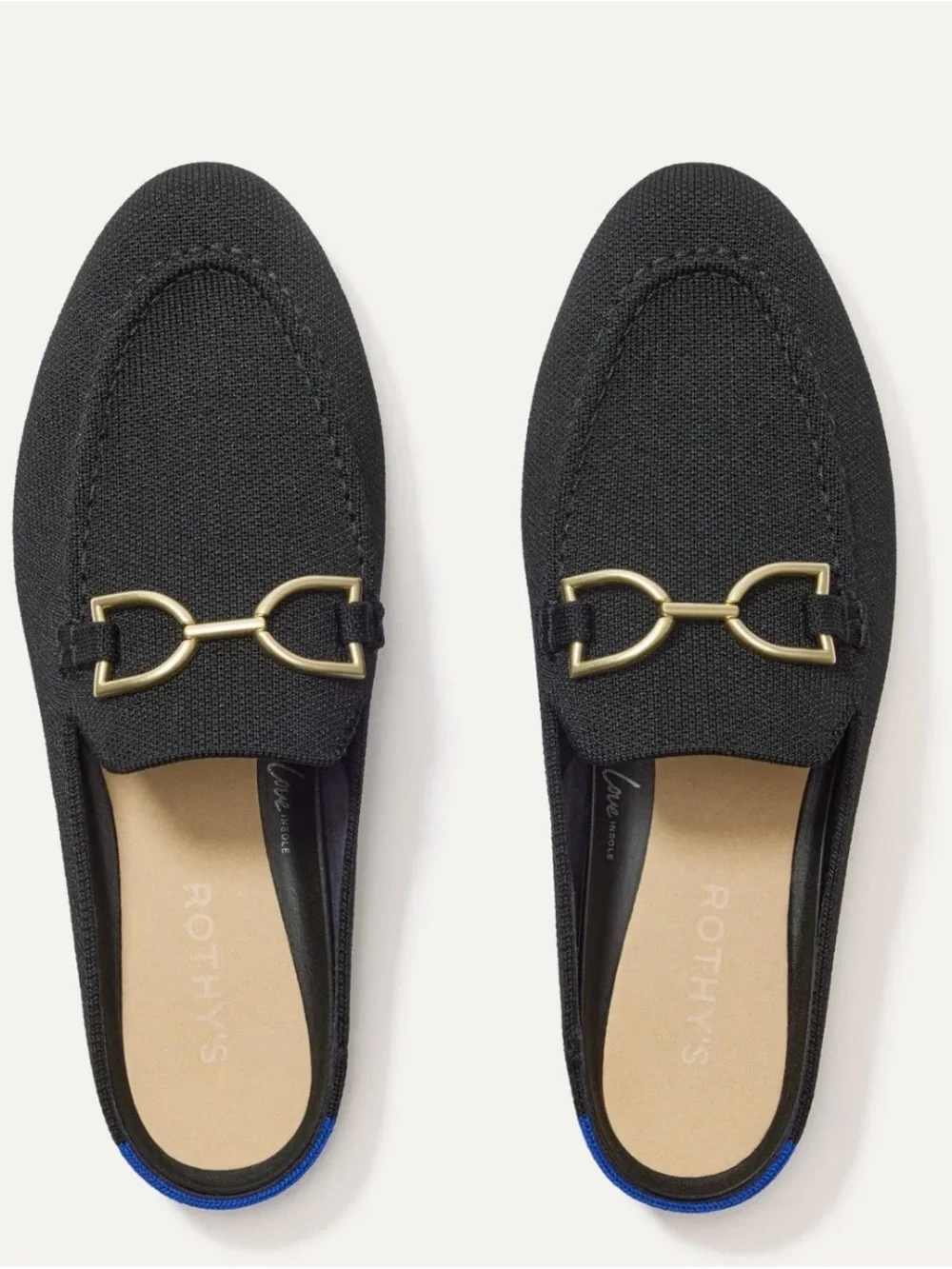 Rothy's Black Knit Loafer with Gold Bit Accent